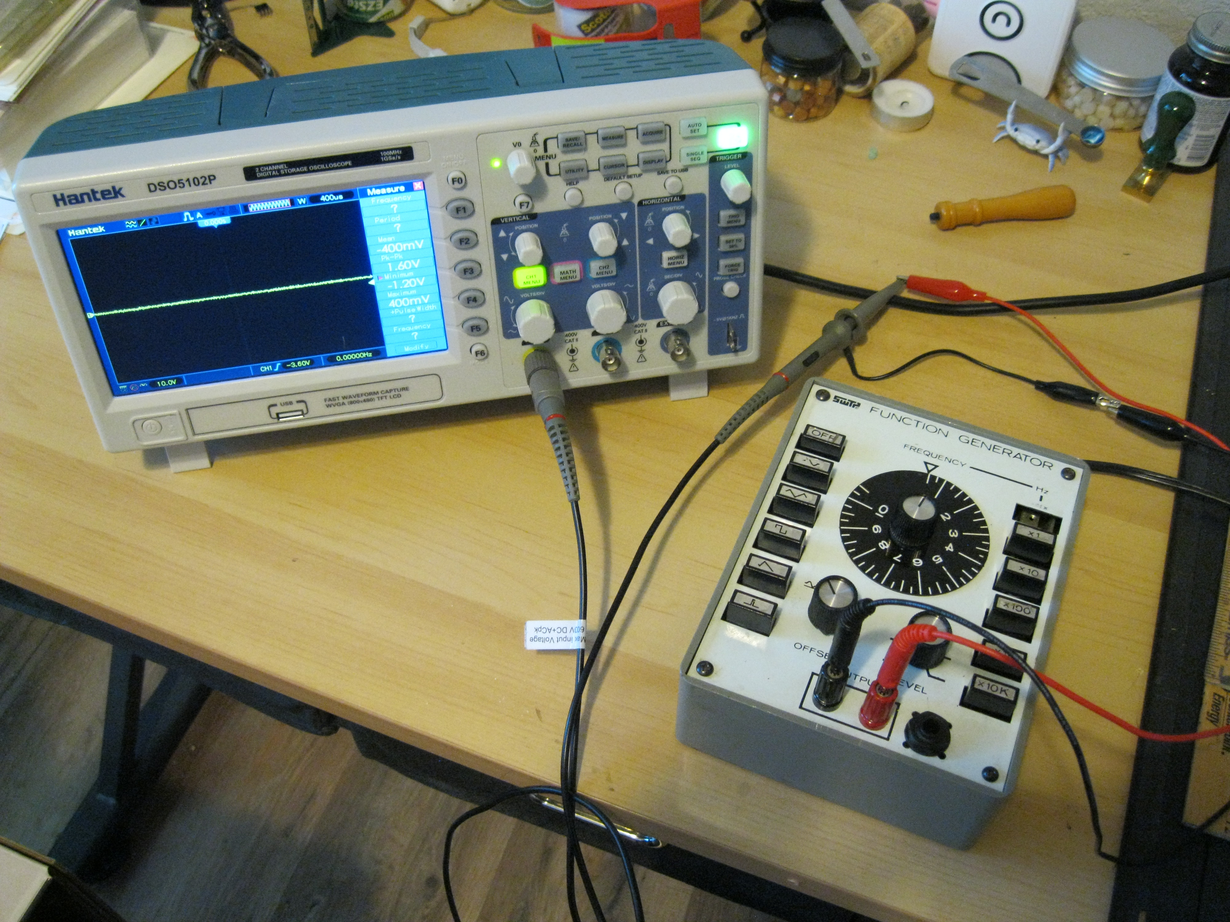 Picture of the test setup for the Function Generator